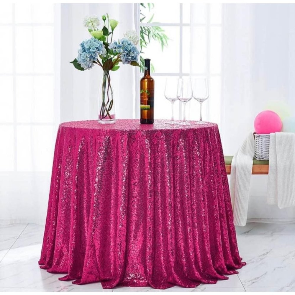 Hot Pink Fuchsia Sequin Round Tablecloth 50 inch Wedding Party Dining Linen ~ Ne